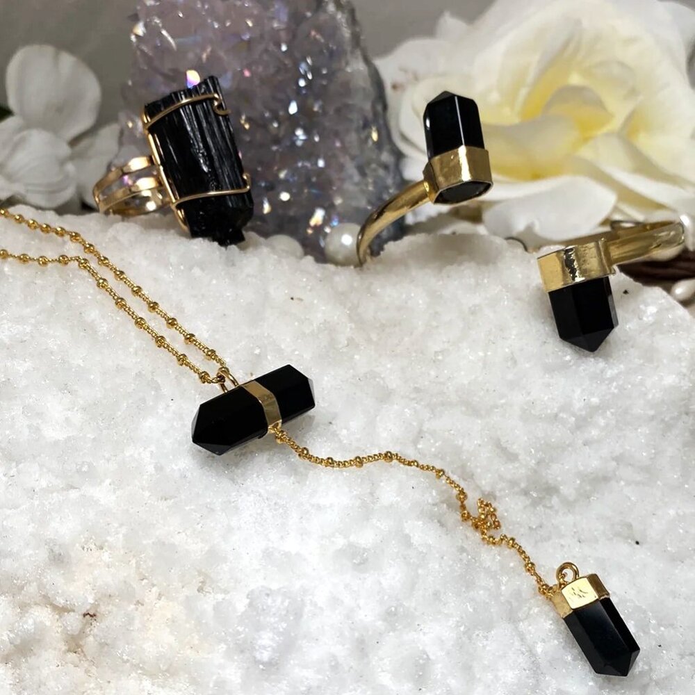 " THE BOW TIE" Necklace Obsidian and Gold